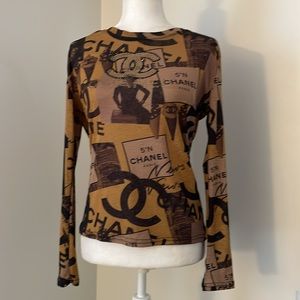 M . G tissue tee Shirt Chanel Paris Logo Top Long Sleeve